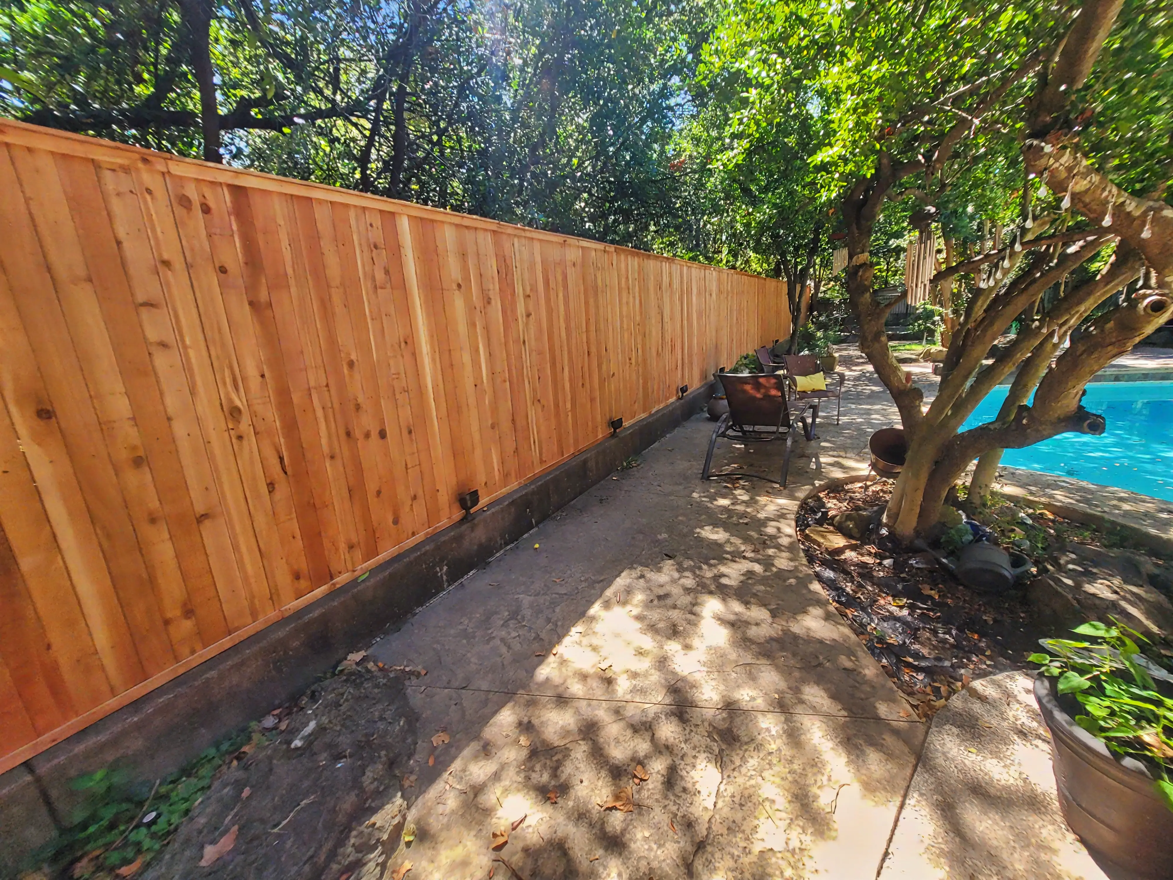 Premium cedar fencing detail in Midtown Tulsa with clean trim lines and durable construction