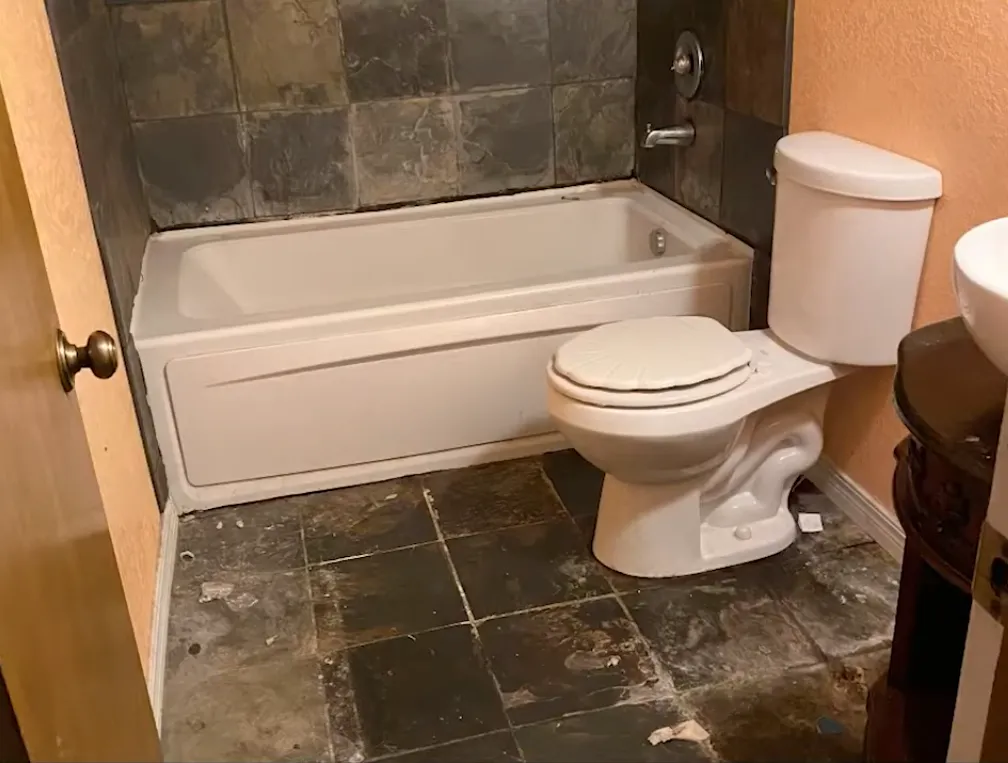 Before bathroom condition in Tulsa with dated finishes before remodel updates